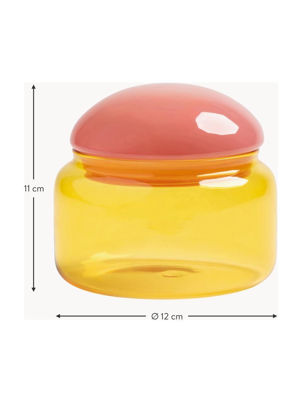 Ručně vyrobená dóza z borosilikátového skla Puffy, Borosilikátové sklo, Žlutá, starorůžová, Ø 12 cm, V 11 cm