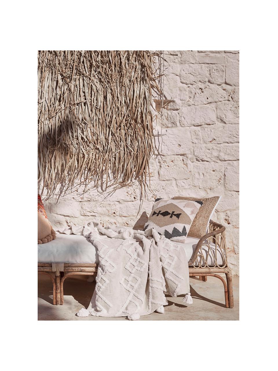 Koc  z bawełny z tuftowaną dekoracją Tikki, 100% bawełna, Beżowy, S 130 x D 170 cm