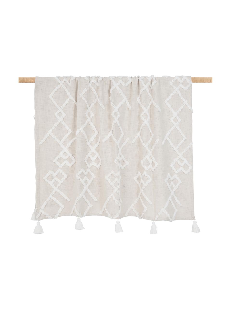 Baumwolldecke Tikki mit getufteter Verzierung, 100% Baumwolle, Beige, 130 x 170 cm