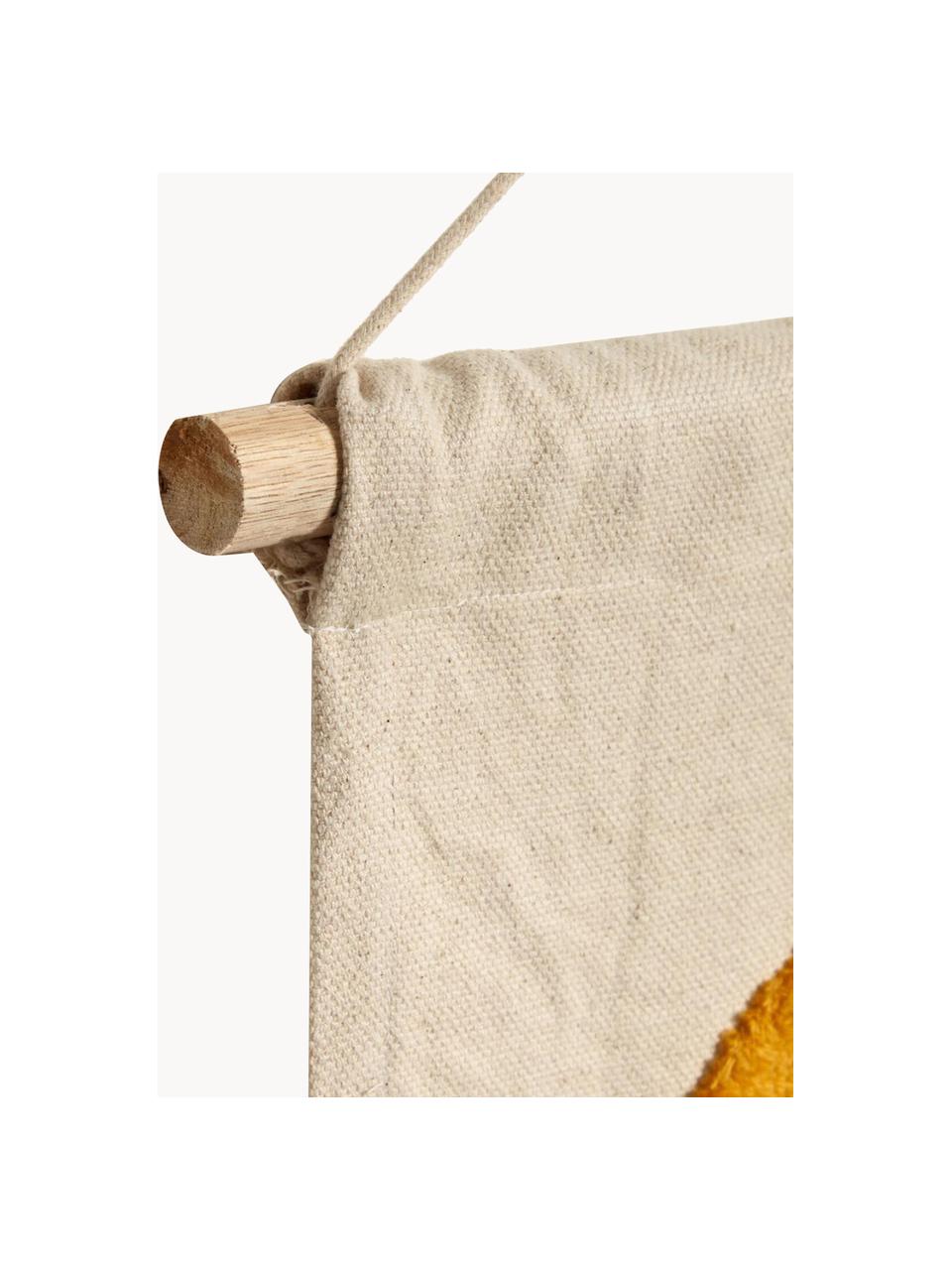 Decorazione da parete per bambini con nappe Amarantha, Decorazione: 100% cotone, Struttura: legno di pino, Beige chiaro, arancione, blu scuro, Larg. 30 x Alt. 30 cm