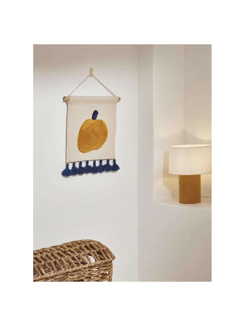 Decorazione da parete per bambini con nappe Amarantha, Decorazione: 100% cotone, Struttura: legno di pino, Beige chiaro, arancione, blu scuro, Larg. 30 x Alt. 30 cm