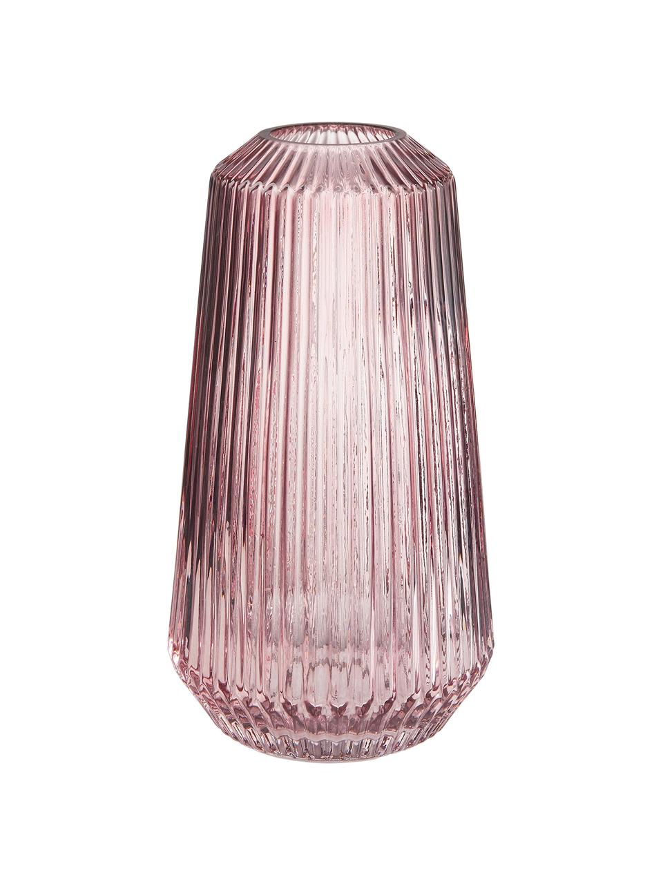 Glas-Vase Lily mit Rillen, Glas, Rosa, transparent, Ø 14 x H 25 cm