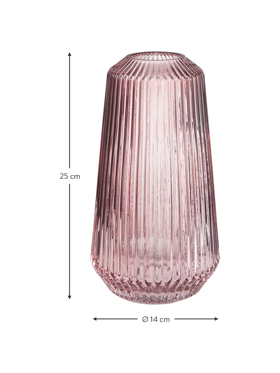 Glazen vaas Lily met groeven, Glas, Roze, transparant, Ø 14 cm, H 25 cm