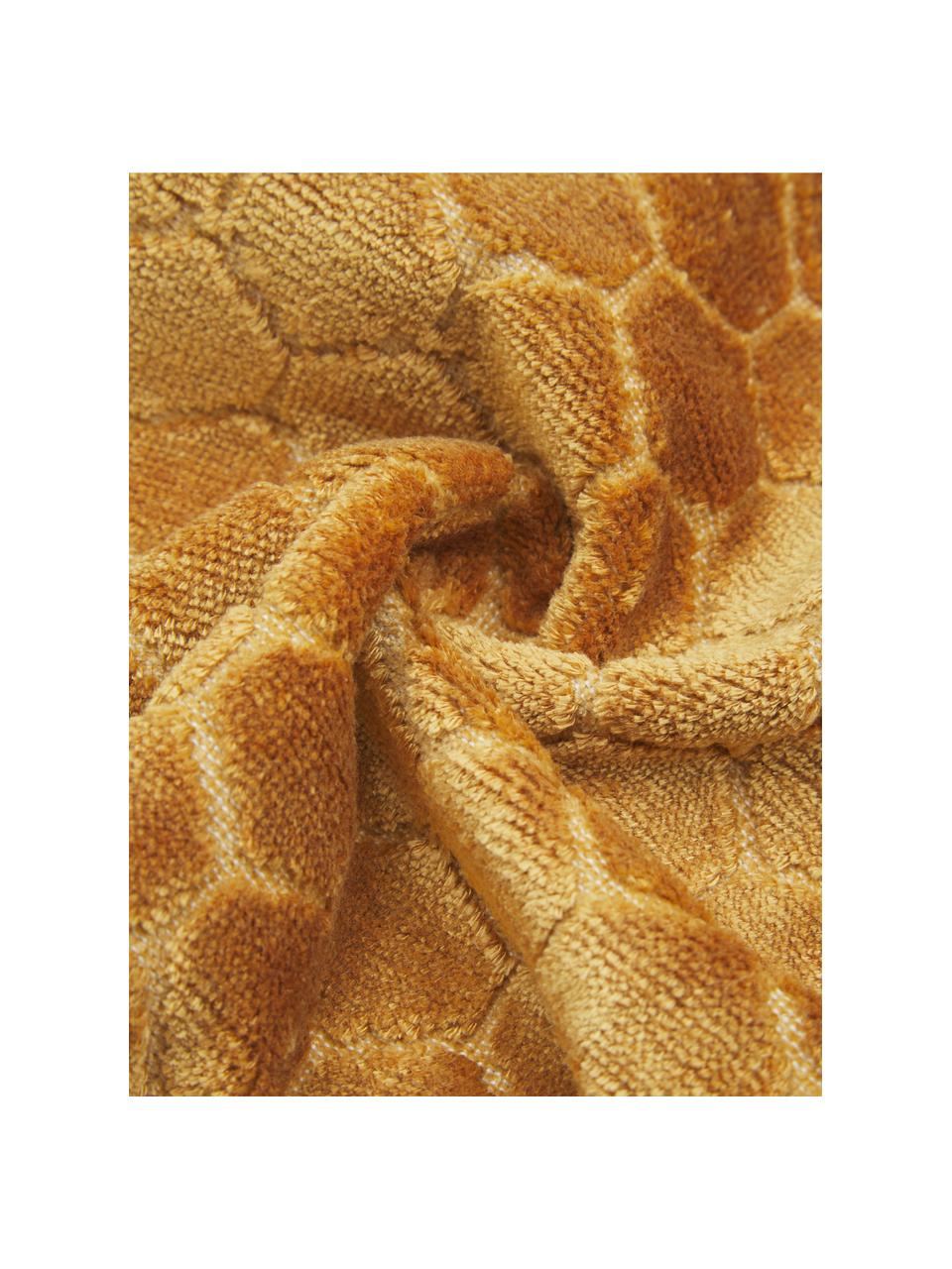 Fluwelen kussenhoes Carraway met structuurpatroon, Mosterdgeel, 45 x 45 cm