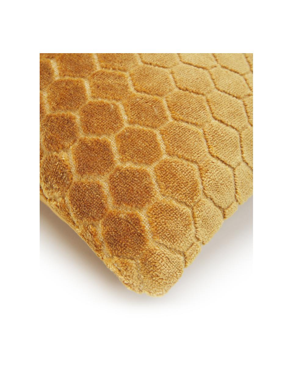 Sametový povlak na polštář se strukturálním vzorem Carraway, Hořčicově žlutá