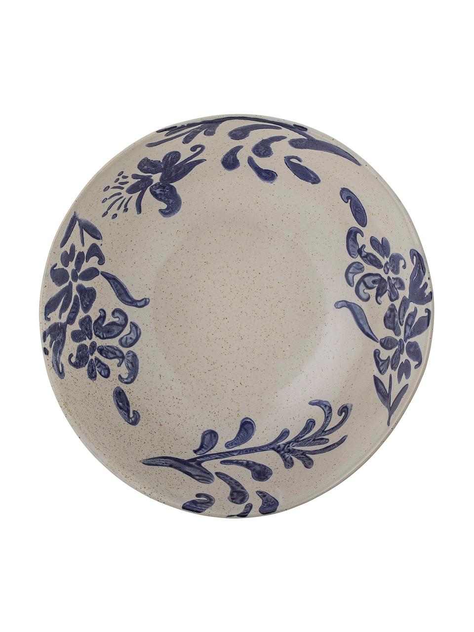 Assiettes creuses avec motif floral peint à la main Petunia, 6 pièces, Grès cérame, Beige, tons bleus, Ø 17 x haut. 6 cm