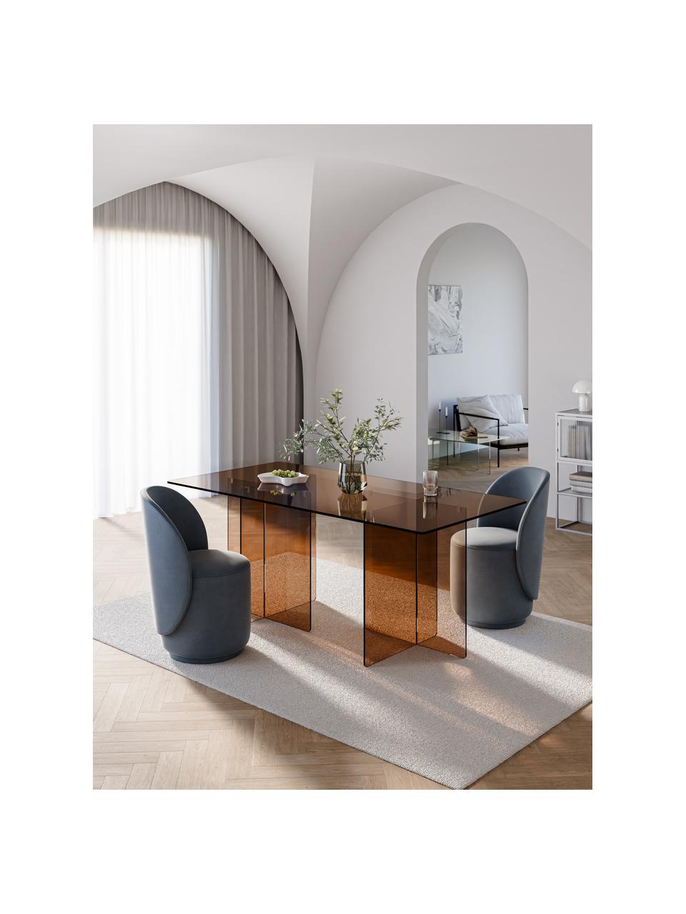 Mesa de comedor de vidrio Anouk, 180 x 90 cm, Vidrio, Marrón, An 180 x Al 90 cm