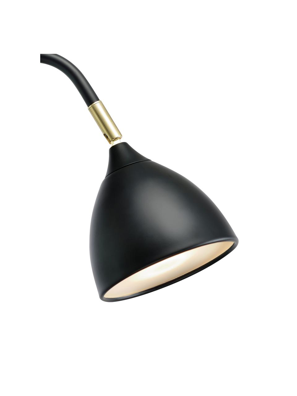 Grote verstelbare wandlamp Valencia met stekker in zwart, Lampenkap: gecoat metaal, Diffuser: kunststof, Decoratie: vermessingd metaal, Zwart, D 40 x H 28 cm