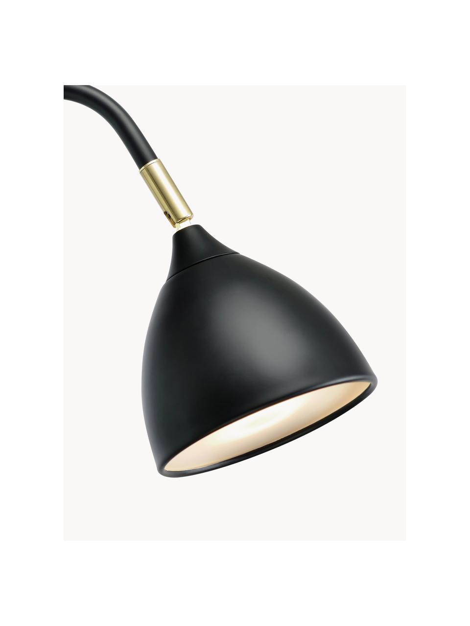 Grote verstelbare wandlamp Valencia met stekker, Lampenkap: gecoat metaal, Diffuser: kunststof, Decoratie: vermessingd metaal, Zwart, D 40 x H 28 cm