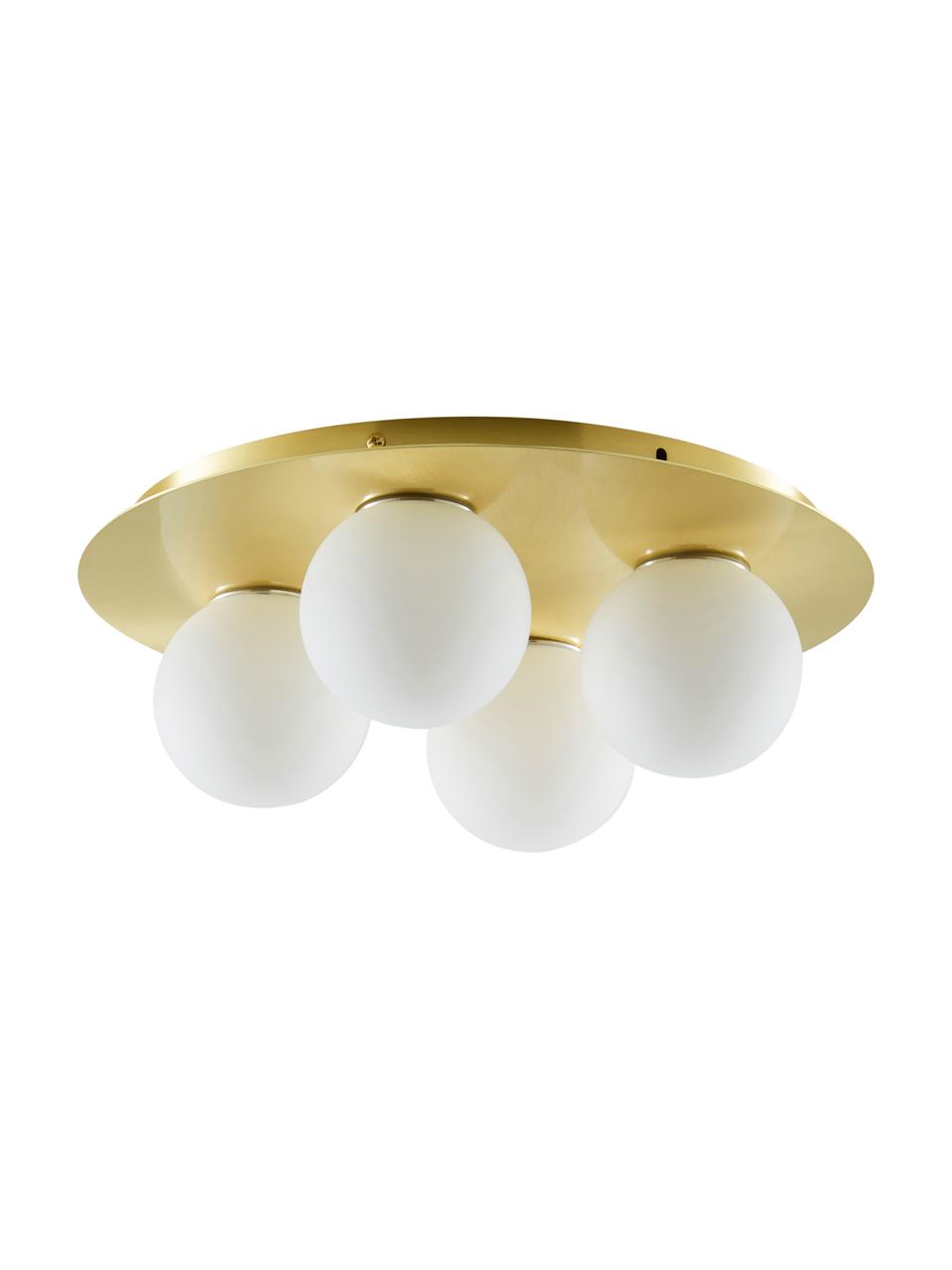 Stropná lampa z opálového skla Hitch, Mosadzné odtiene, biela, Ø 36, V 12 cm