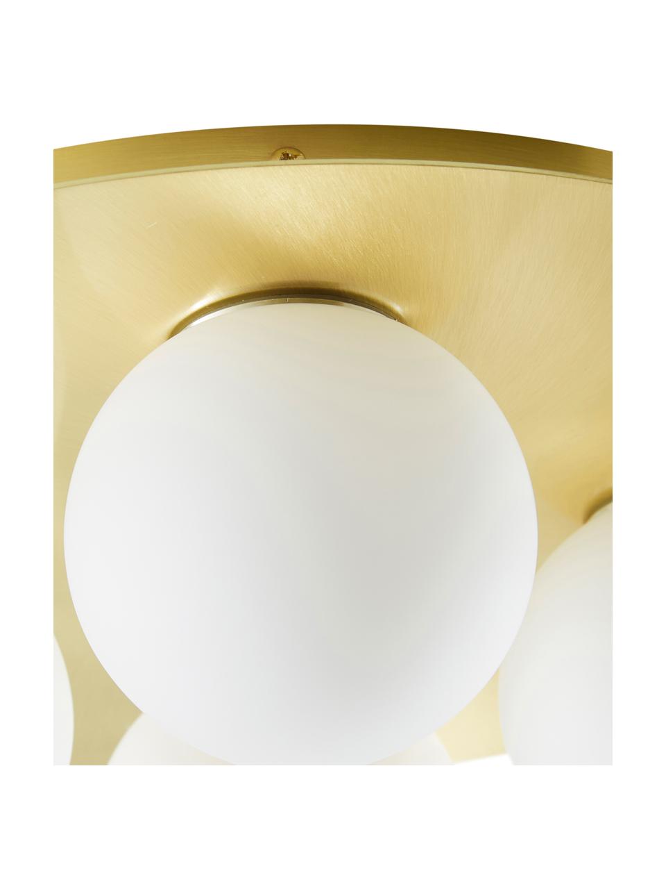 Deckenleuchte Hitch aus Opalglas, Baldachin: Metall, vermessingt, Weiß, Goldfarben, Ø 36 x H 12 cm