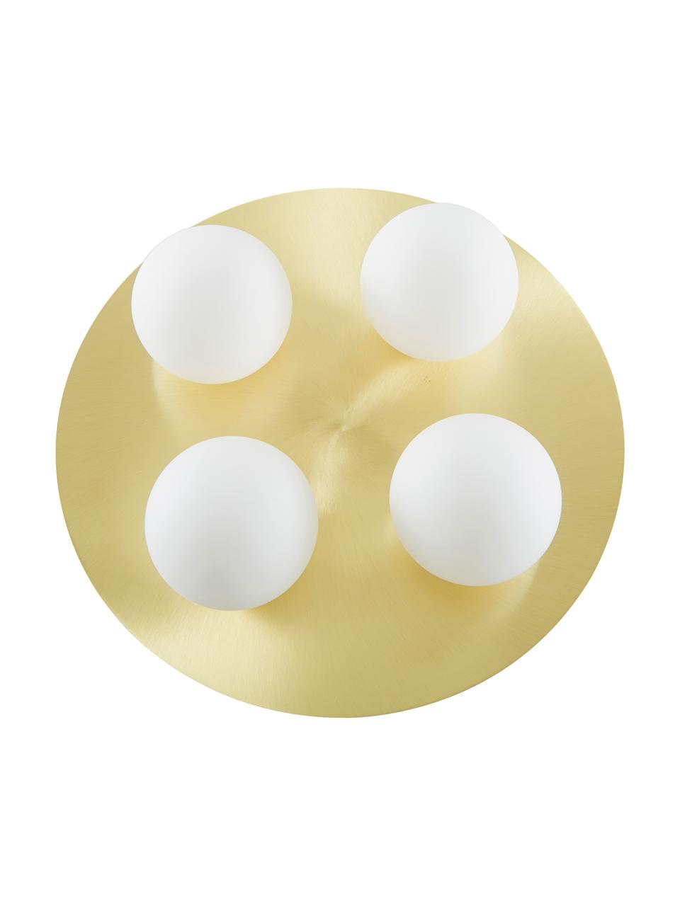 Stropná lampa z opálového skla Hitch, Mosadzné odtiene, biela, Ø 36, V 12 cm