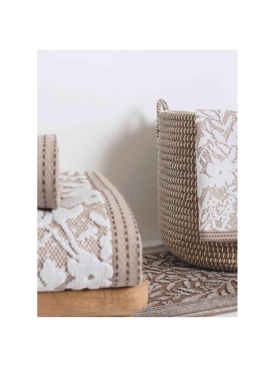Handdoek Matiss in verschillende formaten, met hoog-laag patroon met bloemen, Wit, taupe, Handdoek, B 50 x L 100 cm