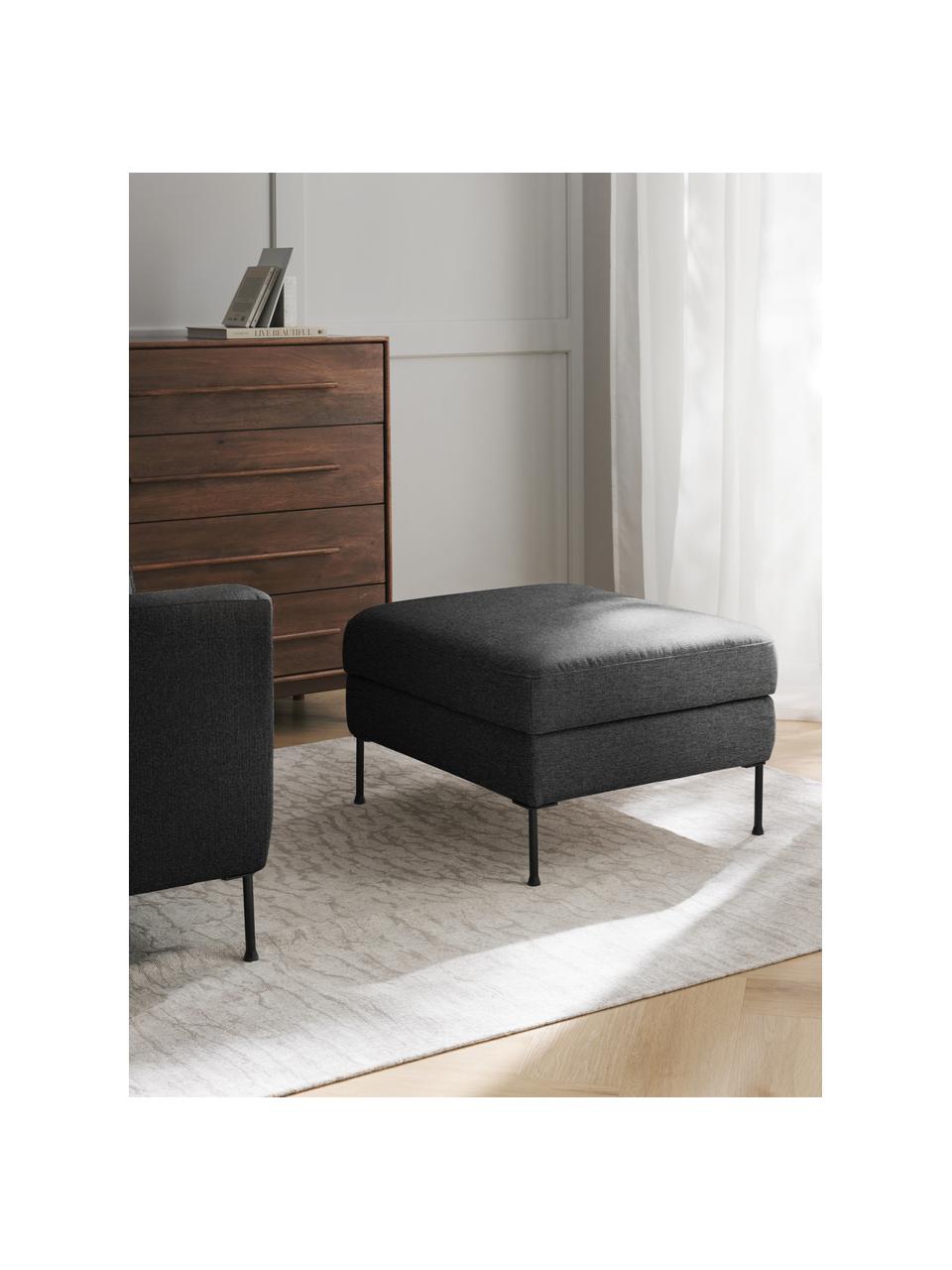 Reposapiés puf Cucita, con espacio de almacenamiento, Tapizado: tejido (poliéster) Alta r, Estructura: madera de pino maciza., Patas: metal pintado., Tejido gris antracita, An 75 x F 65 cm