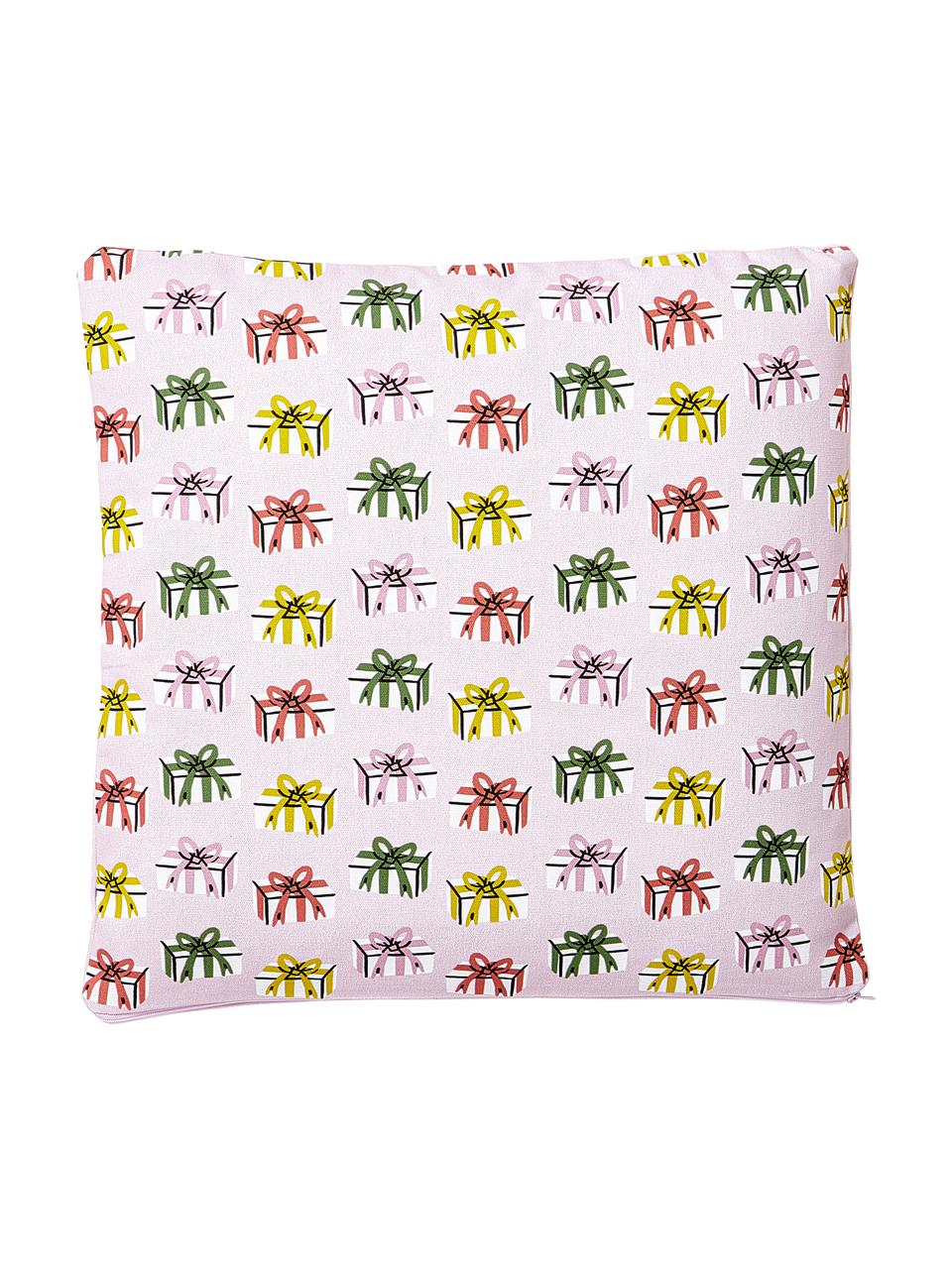 Omkeerbare kussenhoes Popp met kerstprint en borduursel, 100% katoen, Roze, meerkleurig, B 45 x L 45 cm