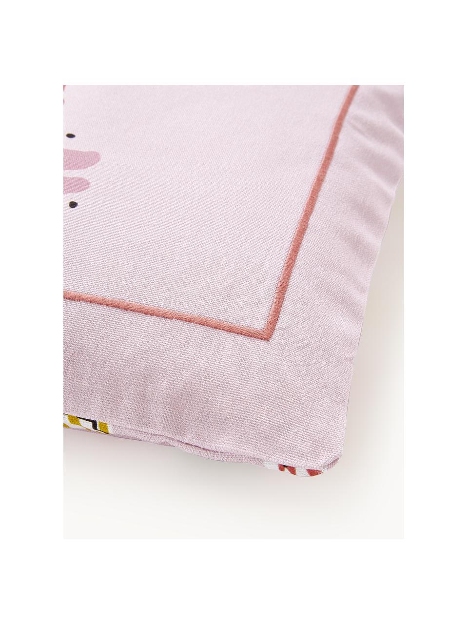 Omkeerbare kussenhoes Popp met kerstprint en borduursel, 100% katoen, Roze, meerkleurig, B 45 x L 45 cm