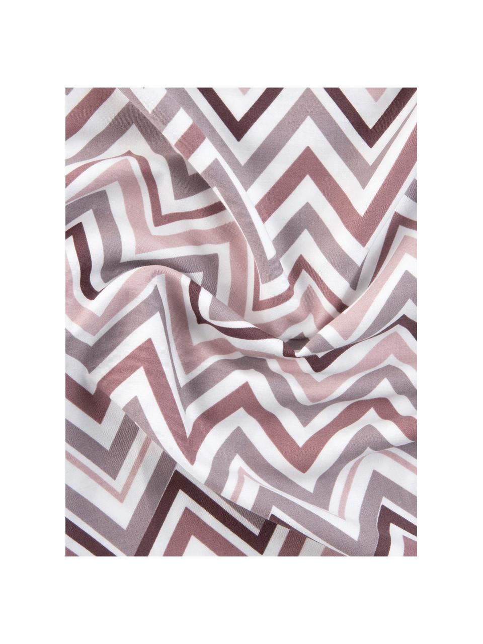 Baumwollsatin-Bettwäsche Maui mit Zickzack-Muster, Webart: Satin Fadendichte 200 TC,, Weiss, Mauve, 200 x 200 cm + 2 Kissen 80 x 80 cm