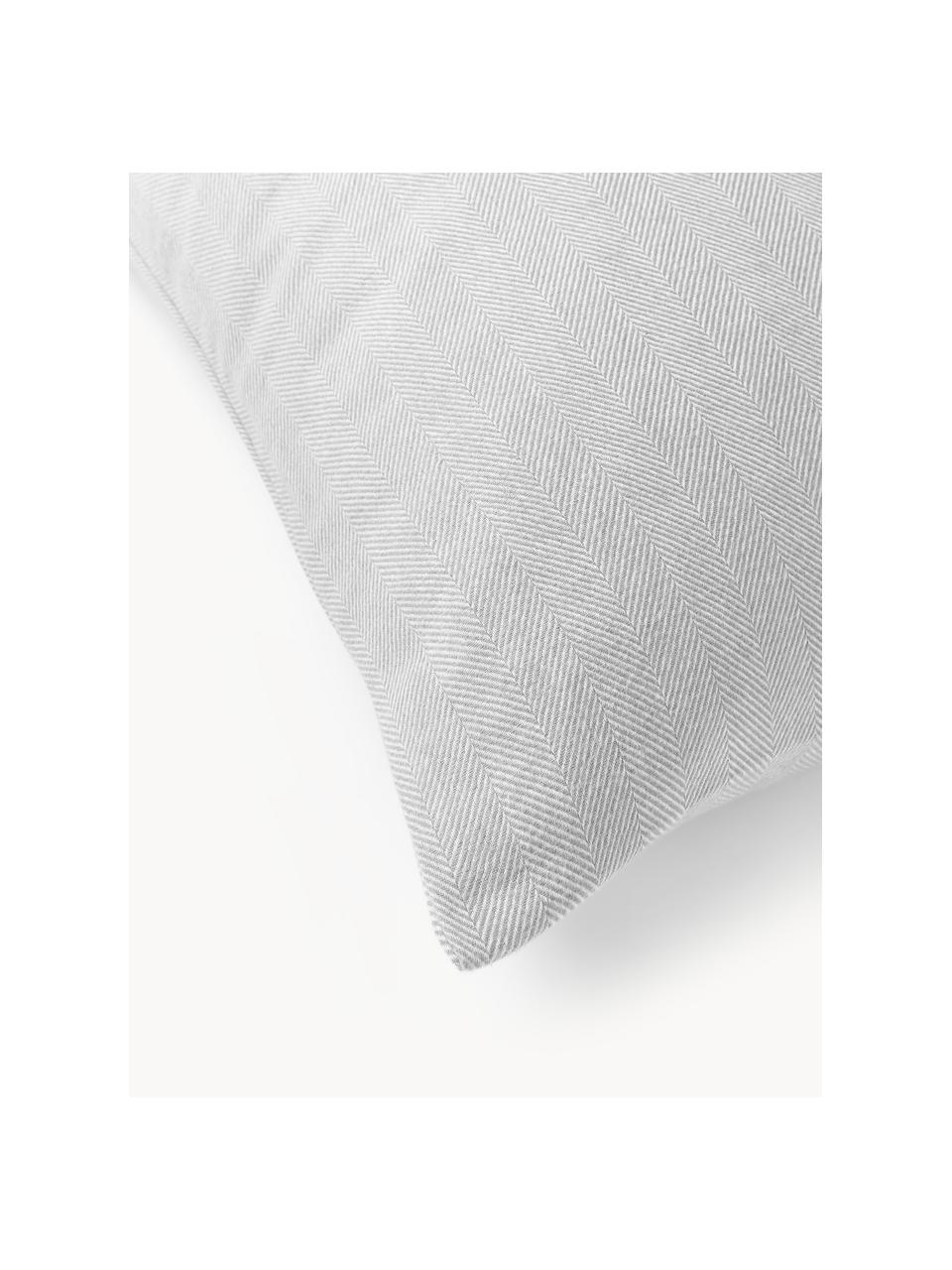 Funda de almohada de franela con punto espiga Wanda, Gris claro, An 45 x L 110 cm