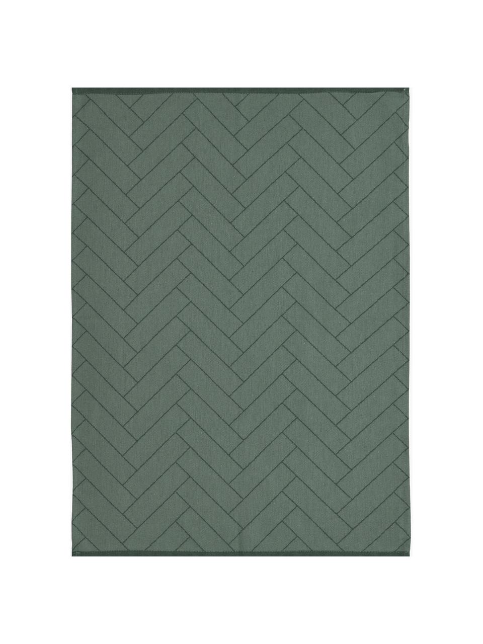 Katoenen theedoeken Tiles, 2 stuks, 100% katoen, Donkergroen, B 50 x L 70 cm