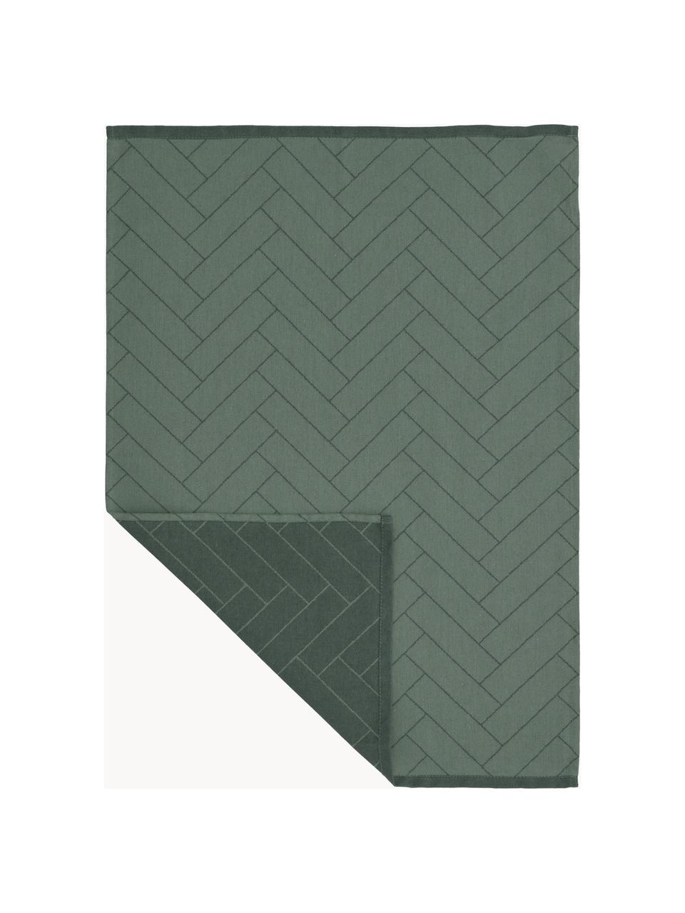 Baumwoll-Geschirrtücher Tiles, 2 Stück, 100 % Baumwolle, Dunkelgrün, B 18 x L 26 cm
