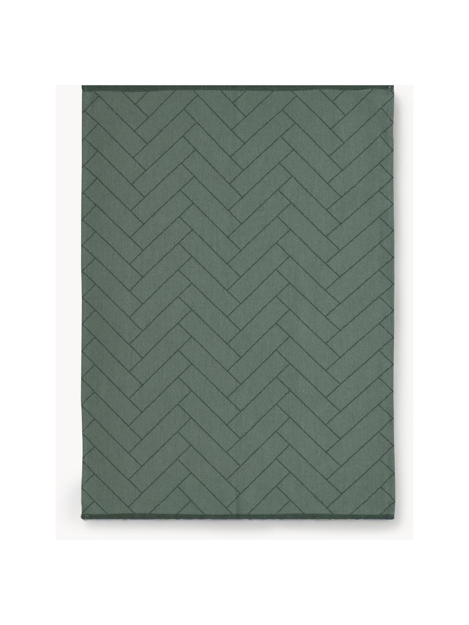 Baumwoll-Geschirrtücher Tiles, 2 Stück, 100 % Baumwolle, Dunkelgrün, B 50 x L 70 cm