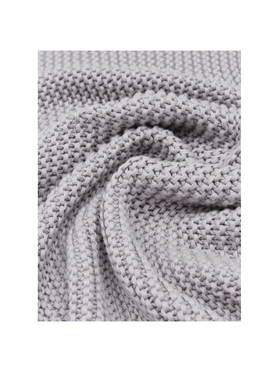 Plaid en tricot Adalyn, 100 % coton bio, certifié GOTS, Gris, larg. 150 x long. 200 cm