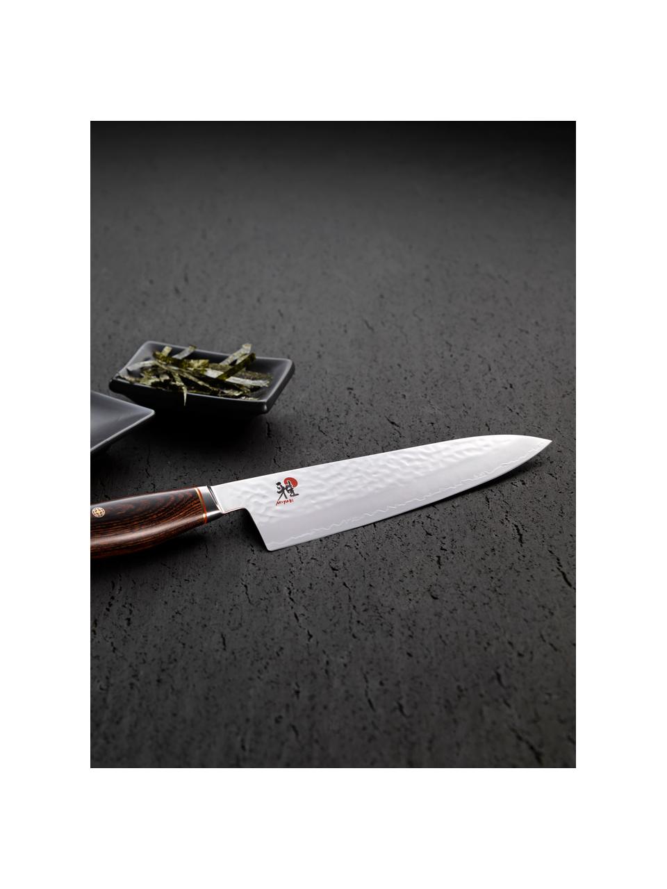 Gyutoh-Messer Miyabi, Griff: Pakkaholz, Silberfarben, Dunkles Holz, L 30 cm