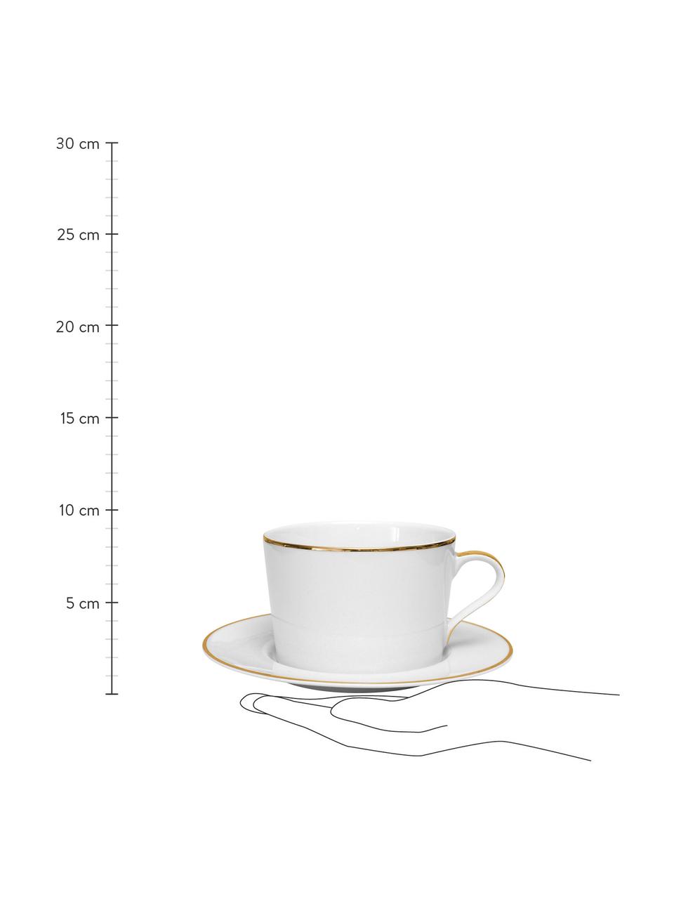 Porzellan-Kaffeetassen Ginger, 2 Stück, Porzellan, Weiß mit Goldrand, Ø 17 x H 8 cm, 370 ml
