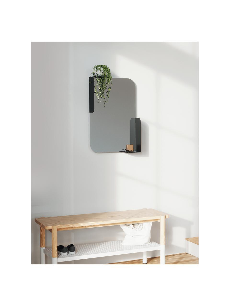 Wandspiegel Alcove met plateaus, Plateaus: gecoat metaal, Zwart, B 52 x H 77 cm