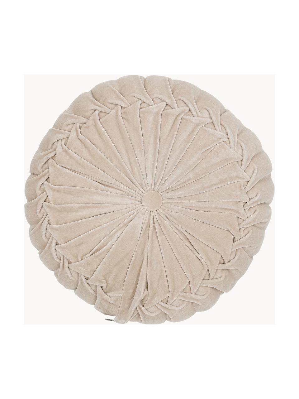 Coussin rond en velours avec franges Kanan, Beige, Ø 40 cm