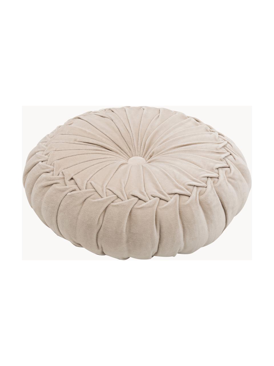 Coussin rond en velours avec franges Kanan, Beige, Ø 40 cm