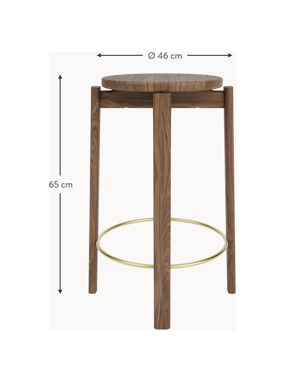 Sgabello in legno di noce Passage, Legno di noce, ottone, Ø 46 x Alt. 65 cm