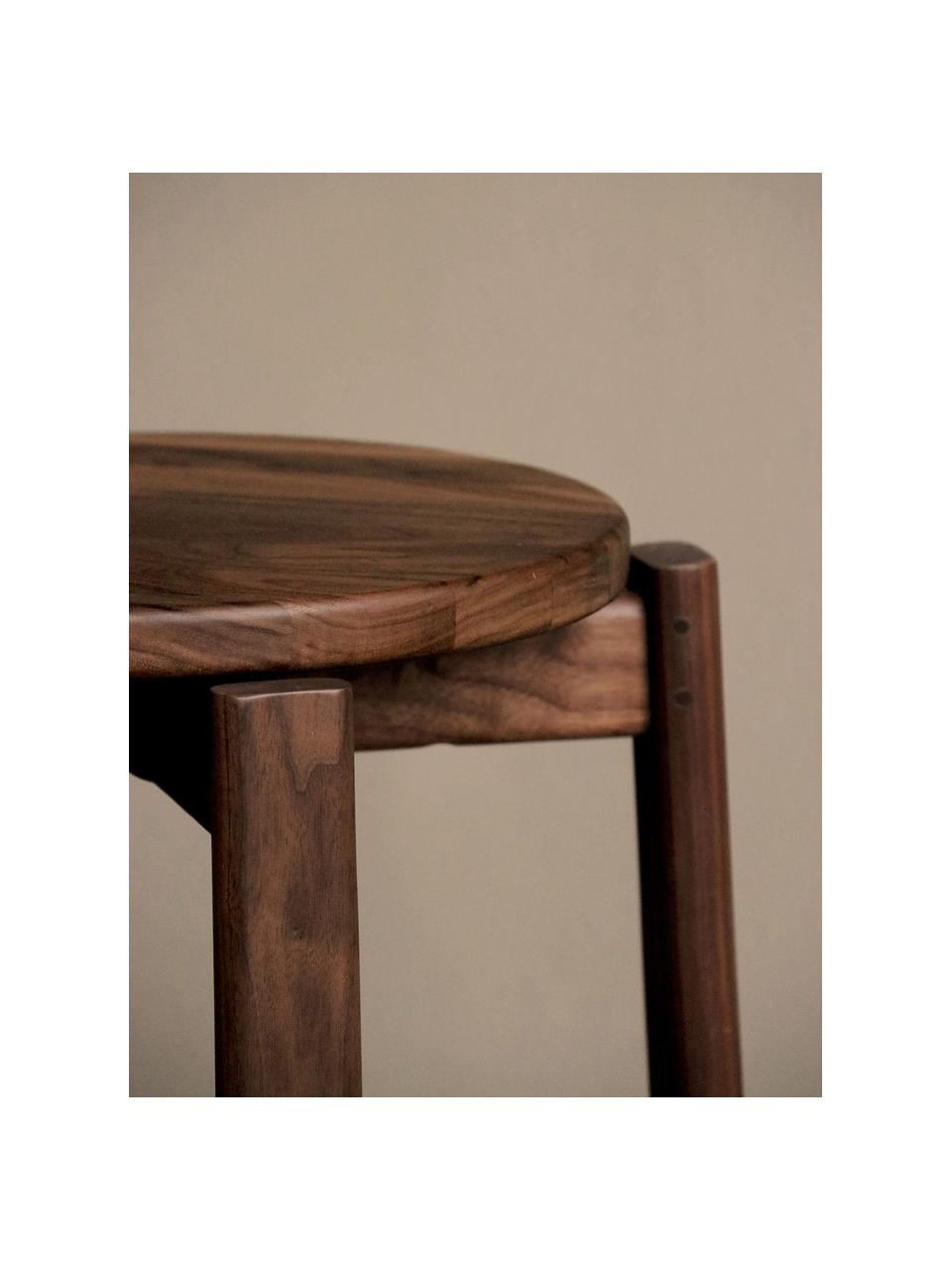 Tabouret en noyer Passage, Bois de noyer, laiton, Ø 46 x haut. 65 cm