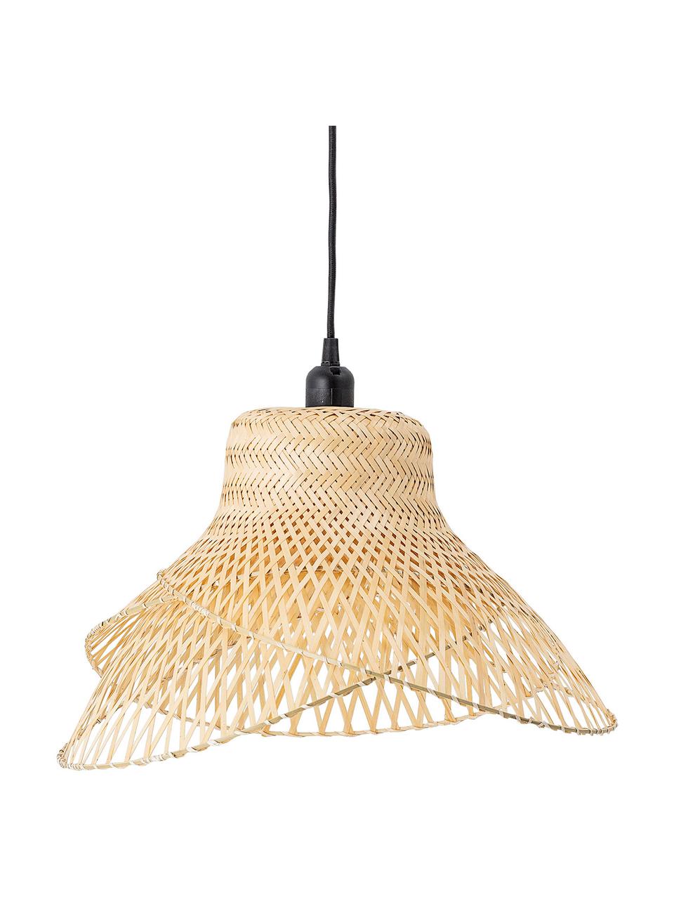 Design hanglamp Mamus van bamboehout, Lampenkap: bamboe, Baldakijn: gecoat metaal, Bamboekleurig, Ø 48 x H 27 cm