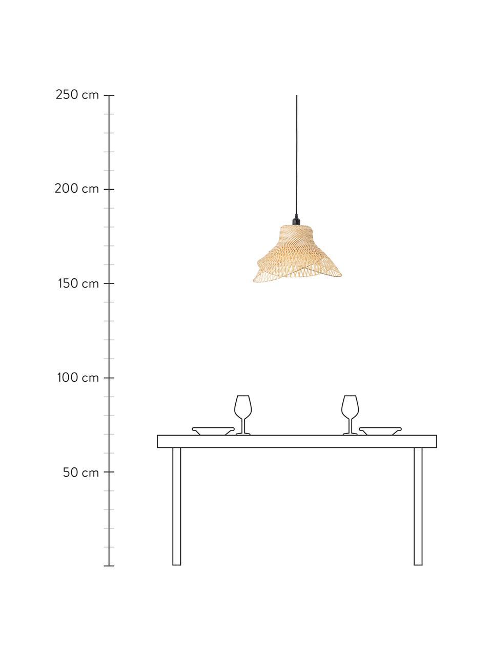 Lámpara de techo de bambú de diseño Mamus, Pantalla: bambú, Anclaje: metal recubierto, Cable: cubierto en tela, Madera de bambú, Ø 48 x Al 27 cm