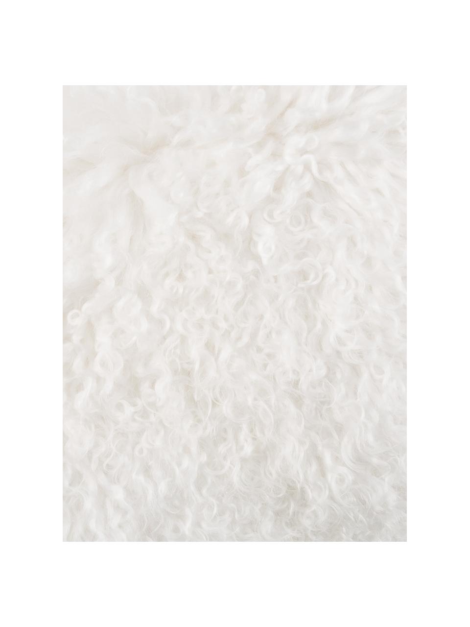 Housse de coussin rectangulaire peau d'agneau à longs poils frisés Ella, Blanc naturel, larg. 30 x long. 50 cm