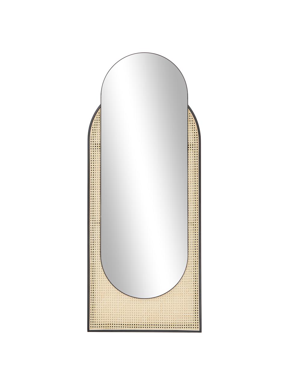 Ovale wandspiegel Esma met Weens vlechtwerk, Lijst: metaal, rotan, Zwart, beige, B 66 x H 162 cm