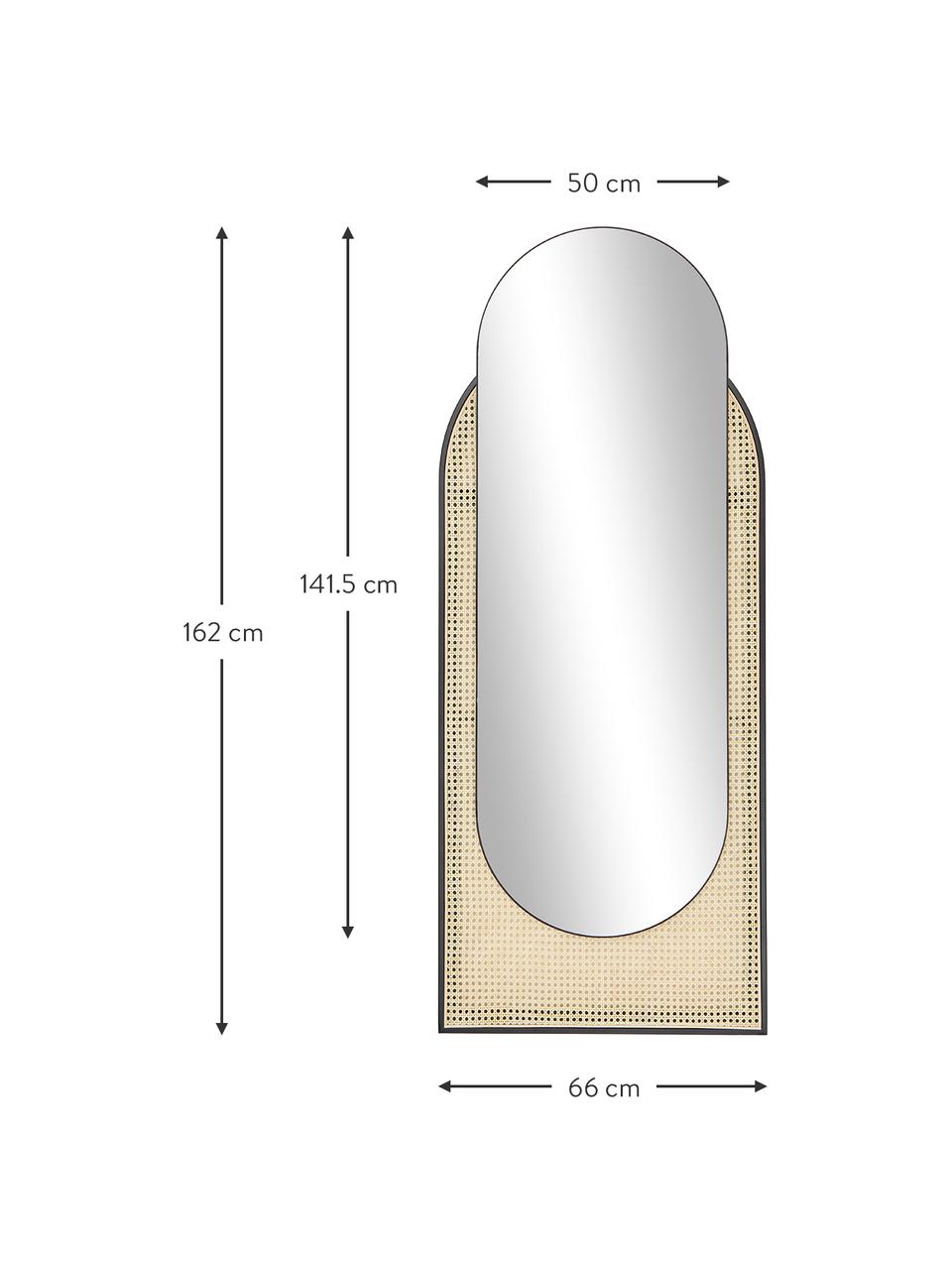 Ovale wandspiegel Esma met Weens vlechtwerk, Lijst: metaal, rotan, Zwart, beige, B 66 x H 162 cm