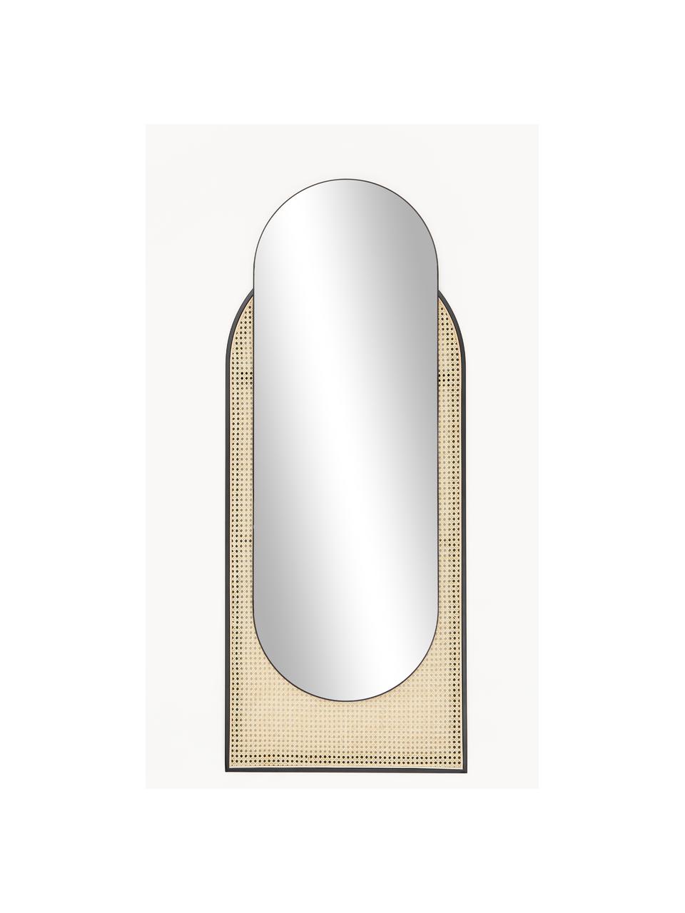Ovaler Wandspiegel Esma mit Wiener Geflecht, Rahmen: Metall, Rattan, Rückseite: Mitteldichte Holzfaserpla, Spiegelfläche: Spiegelglas, Schwarz, Beige, B 66 x H 162 cm
