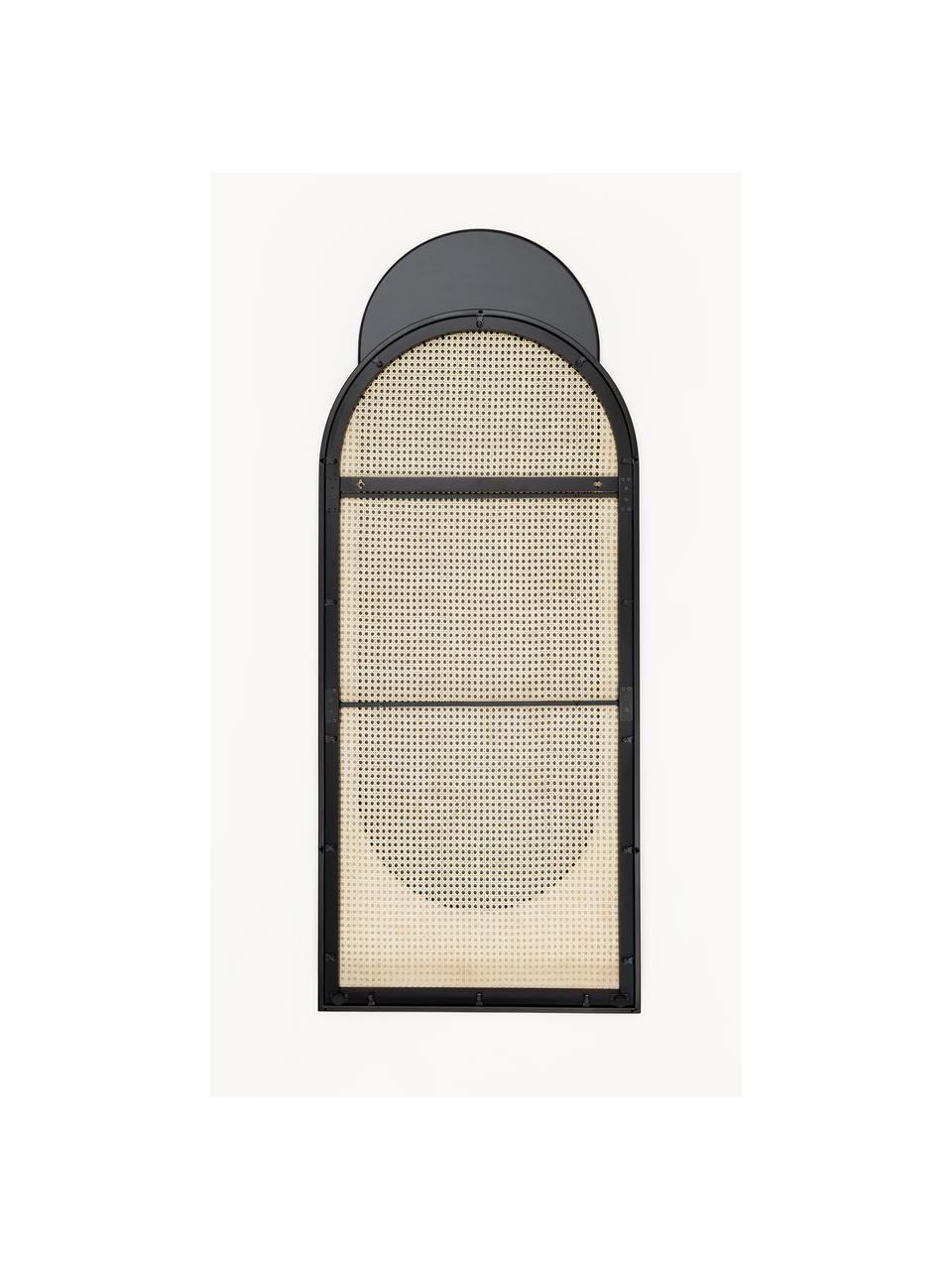 Specchio ovale da parete con intreccio viennese Esma, Cornice: metallo, rattan, Retro: pannello di fibra a media, Superficie dello specchio: lastra di vetro, Nero, beige, Larg. 66 x Alt. 162 cm