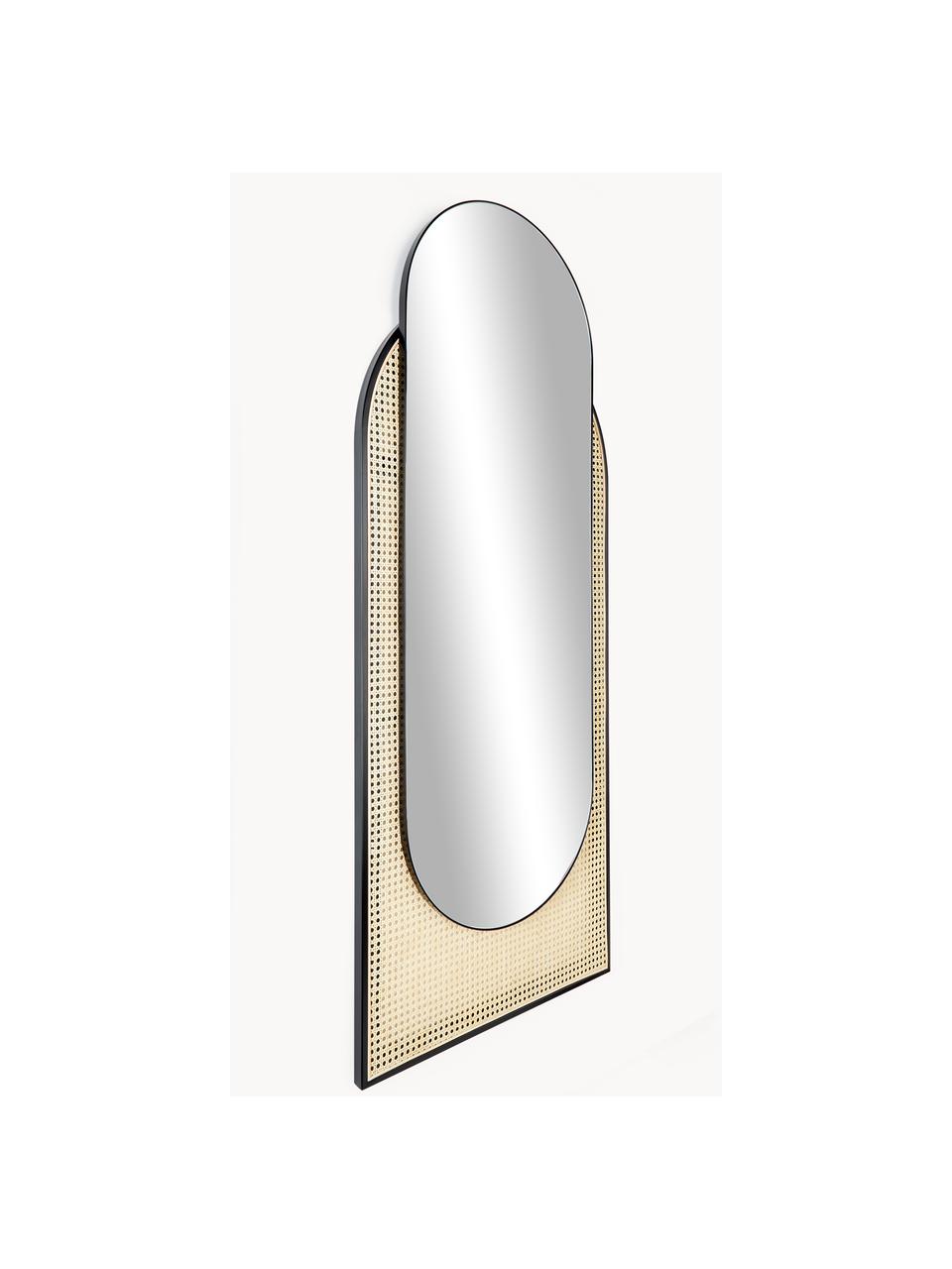 Miroir mural oval tissage viennois Esma, Noir, beige, larg. 66 x haut. 162 cm