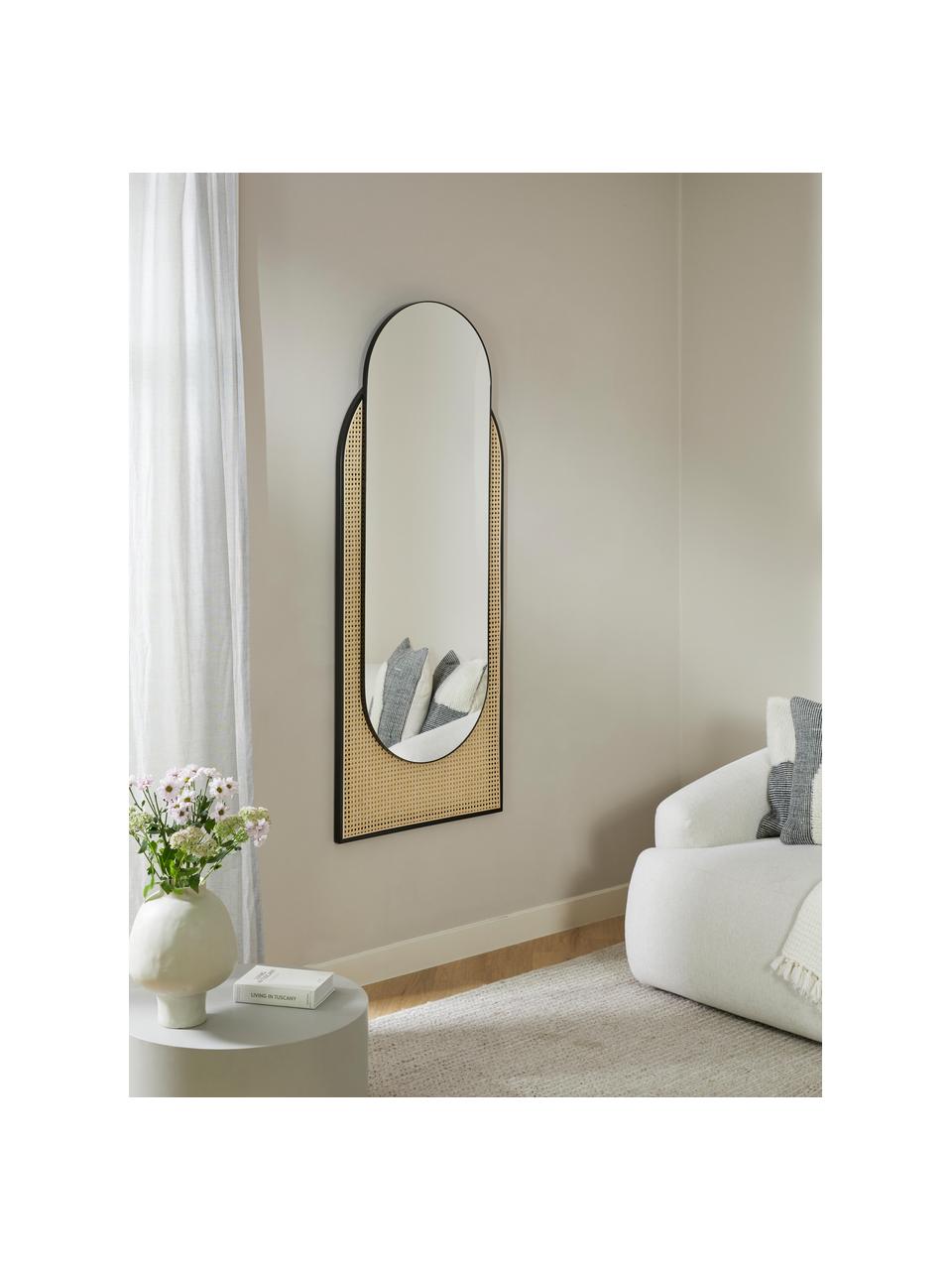 Espejo de pared ovalado con tejido vienés Esma, Parte trasera: tablero de fibras de dens, Espejo: cristal, Negro, beige, An 66 x Al 162 cm
