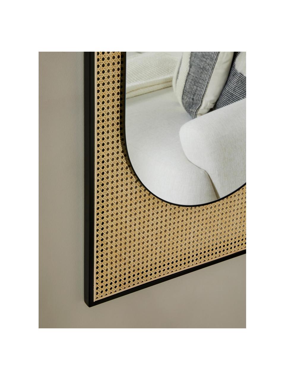 Ovale wandspiegel Esma met Weens vlechtwerk, Frame: metaal, rotan, Zwart, beige, B 66 x H 162 cm