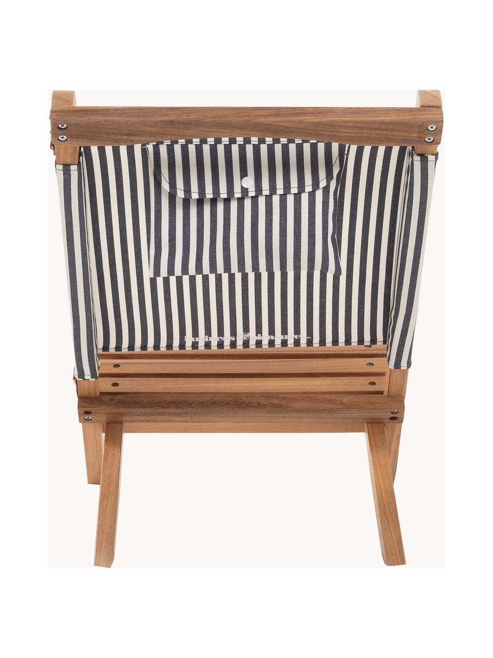 Inklapbare ligstoel Lauren's, Frame: hout, Donkerblauw, wit, hout, B 41 x H 58 cm