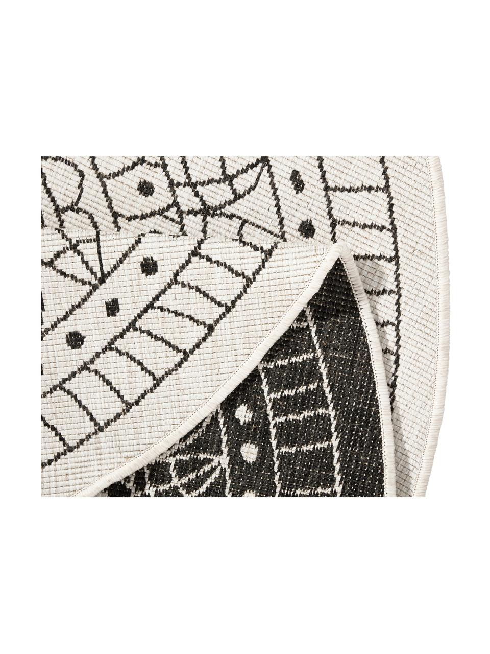 Okrągły dwustronny dywan wewnętrzny/zewnętrzny Porto, Czarny, odcienie kremowego, Ø 200 cm (Rozmiar L)