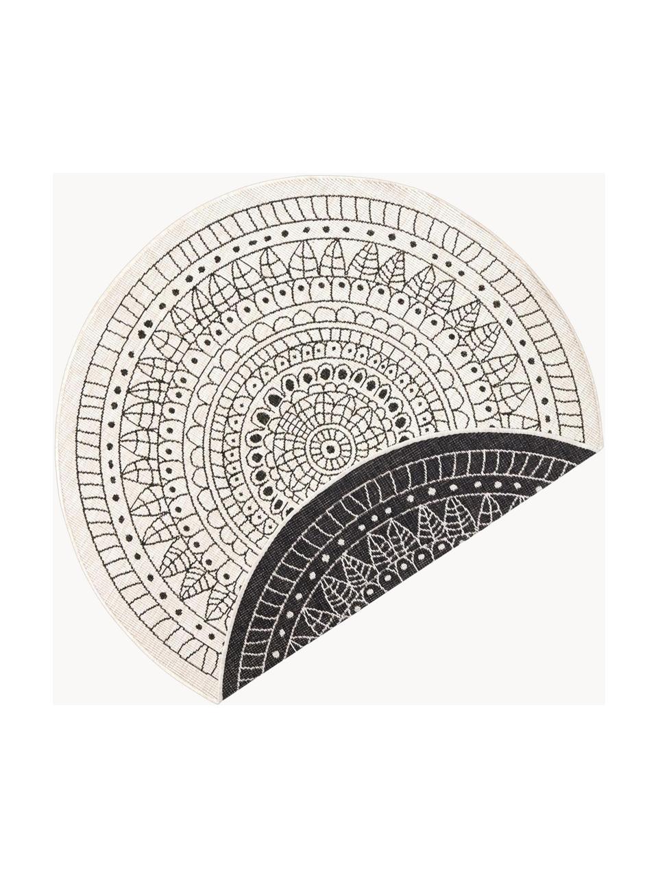 Tapis rond réversible intérieur-extérieur noir et crème Porto, Noir, blanc crème, Ø 140 cm (taille M)