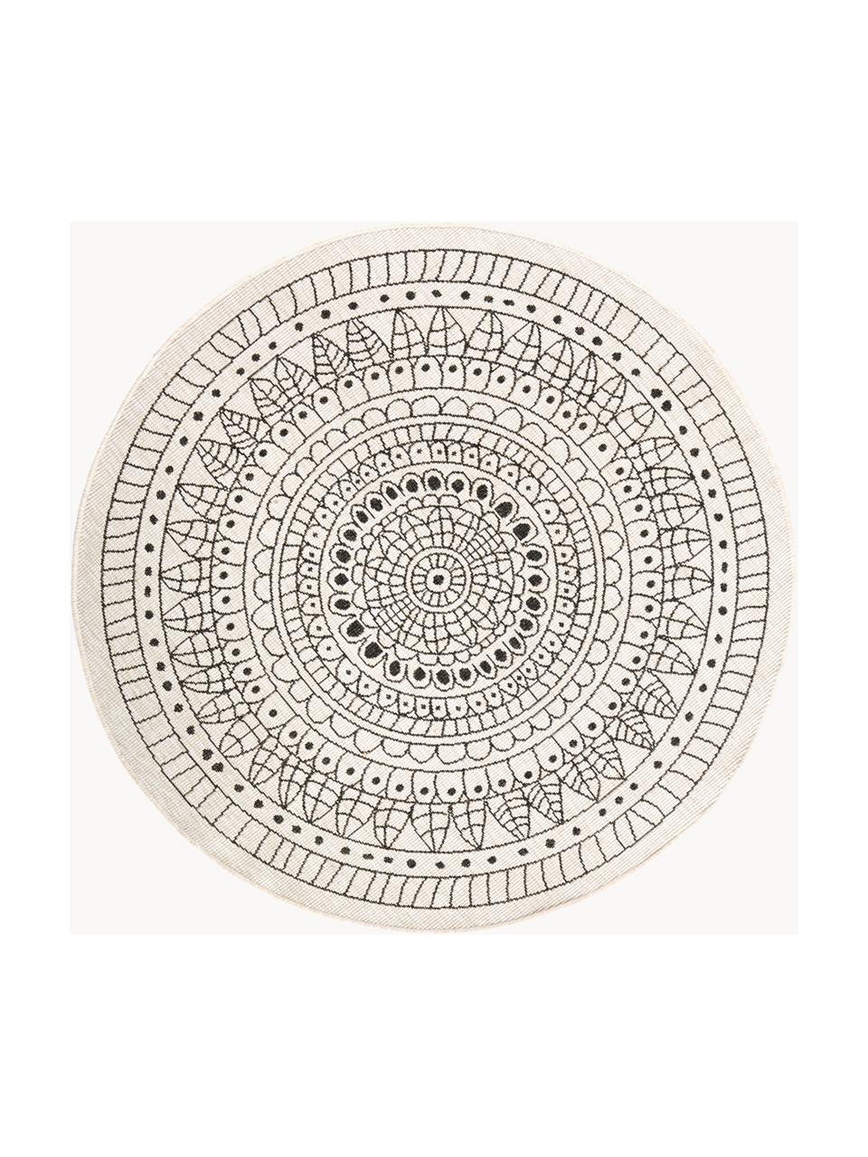 Tapis rond réversible intérieur-extérieur noir et crème Porto, Noir, blanc crème, Ø 140 cm (taille M)