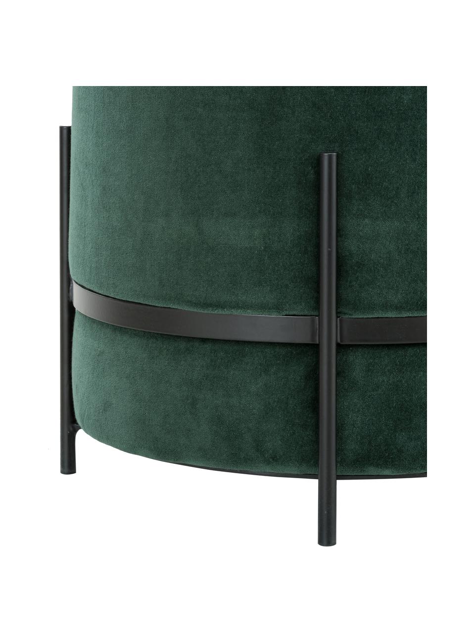 Tabouret en velours Haven, Velours vert foncé, noir, ∅ 38 x haut. 45 cm