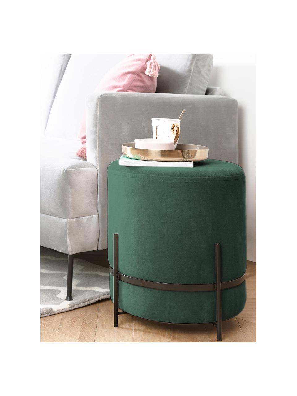 Tabouret en velours Haven, Velours vert foncé, noir, ∅ 38 x haut. 45 cm