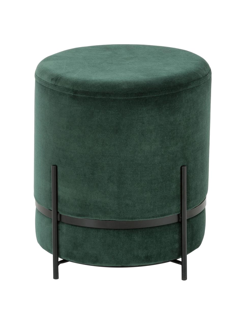 Puf de terciopelo Haven, Tapizado: terciopelo de algodón, Patas: metal con pintura en polv, Terciopelo verde oscuro, negro, Ø 38 x Al 45 cm